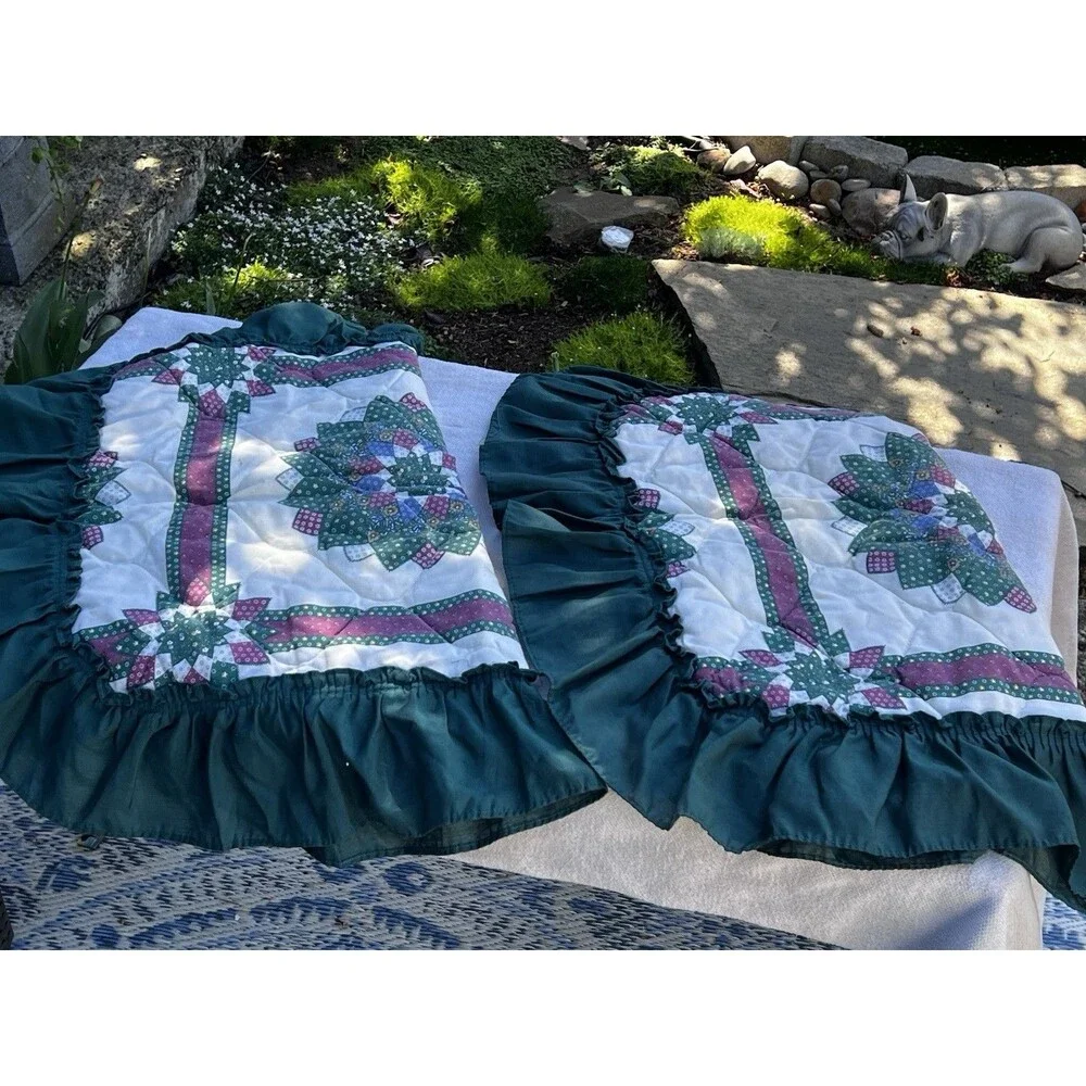 Vintage Perfect Fit Pillow Shams Set 2 Quilt Star Patchwork Cottage Farmhouse